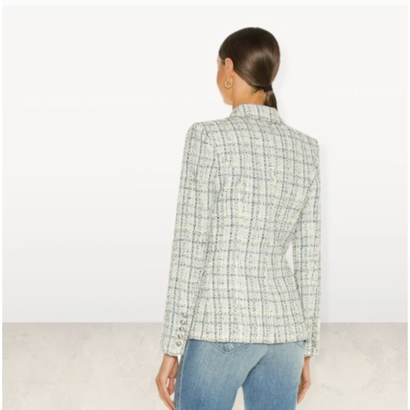 NWT L'AGENCE Kenzie Double Breasted Blazer 2 Blue Tweed Academia Office Career - Picture 4 of 8